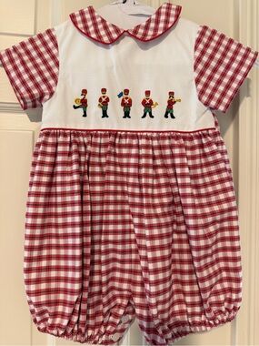 Charlotte sy Dimby Red Plaid Smocked Toy Soldier Bubble Romper